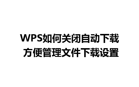 WPS如何关闭自动下载 方便管理文件下载设置