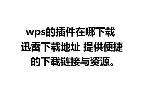 wps的插件在哪下载 迅雷下载地址 提供便捷的下载链接与资源。