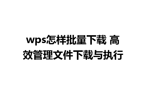 wps怎样批量下载 高效管理文件下载与执行