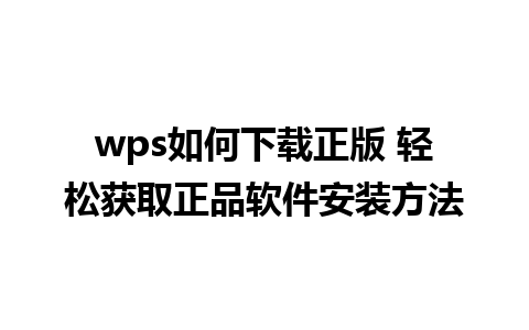 wps如何下载正版 轻松获取正品软件安装方法