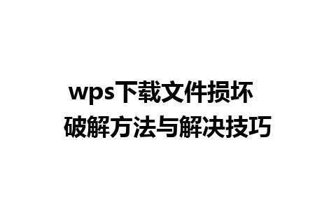 wps下载文件损坏  破解方法与解决技巧