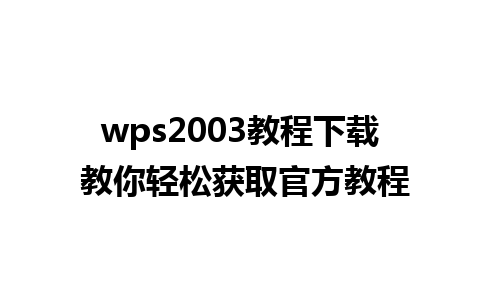 wps2003教程下载 教你轻松获取官方教程