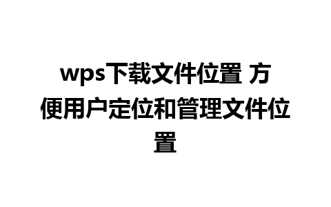 wps下载文件位置 方便用户定位和管理文件位置