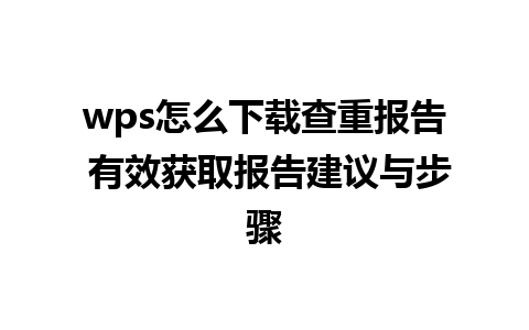 wps怎么下载查重报告 有效获取报告建议与步骤