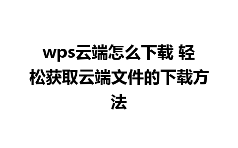 wps云端怎么下载 轻松获取云端文件的下载方法