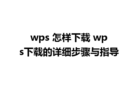 wps 怎样下载 wps下载的详细步骤与指导