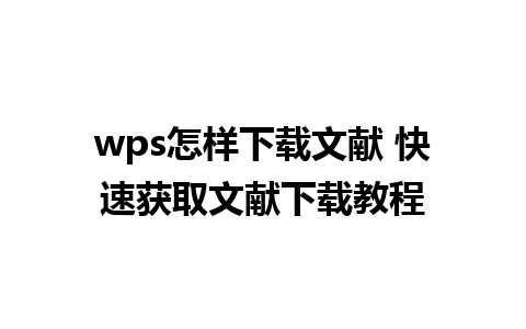 wps怎样下载文献 快速获取文献下载教程