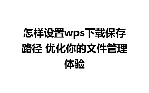 怎样设置wps下载保存路径 优化你的文件管理体验