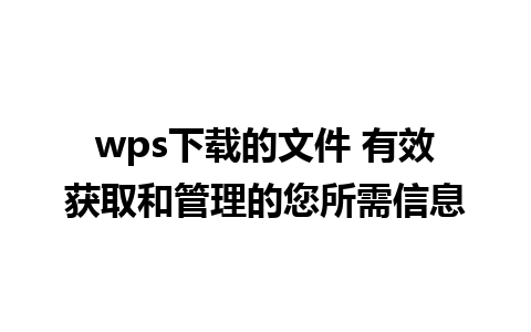 wps下载的文件 有效获取和管理的您所需信息