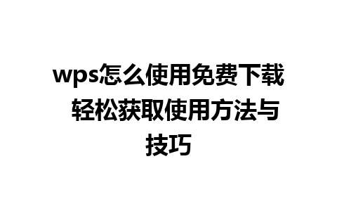 wps怎么使用免费下载  轻松获取使用方法与技巧