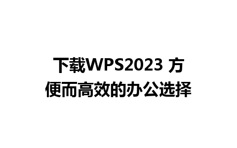 下载WPS2023 方便而高效的办公选择