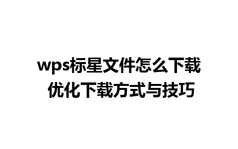 wps标星文件怎么下载 优化下载方式与技巧