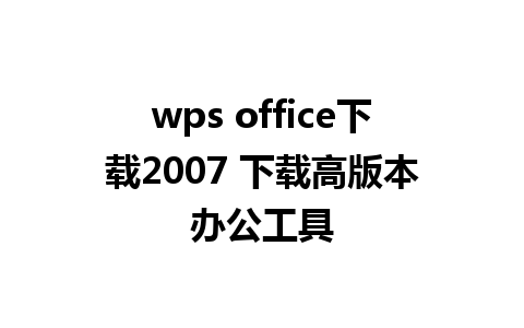 wps office下载2007 下载高版本办公工具