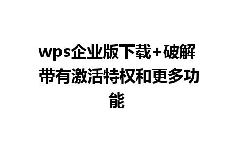 wps企业版下载+破解 带有激活特权和更多功能