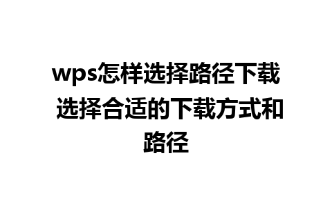 wps怎样选择路径下载 选择合适的下载方式和路径