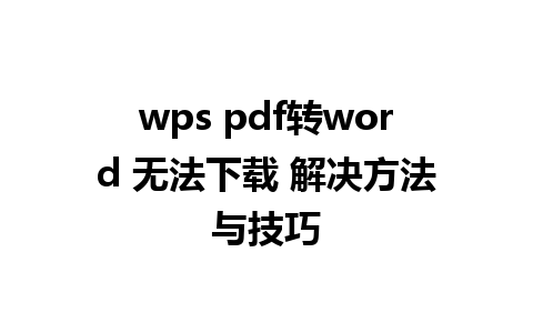 wps pdf转word 无法下载 解决方法与技巧  