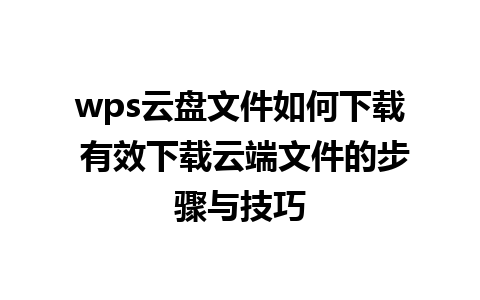 wps云盘文件如何下载 有效下载云端文件的步骤与技巧