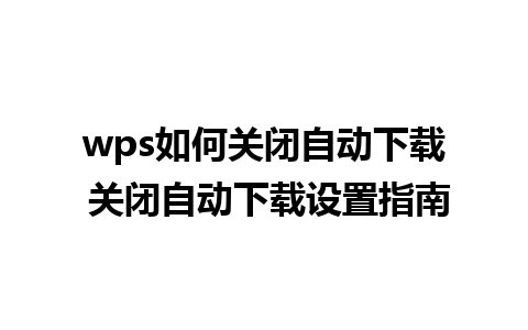 wps如何关闭自动下载 关闭自动下载设置指南