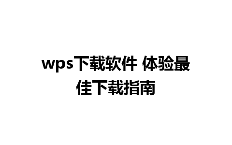 wps下载软件 体验最佳下载指南