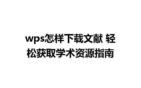 wps怎样下载文献 轻松获取学术资源指南