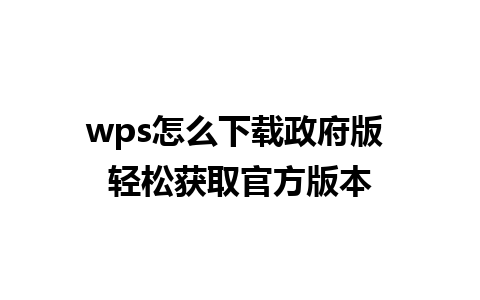 wps怎么下载政府版 轻松获取官方版本