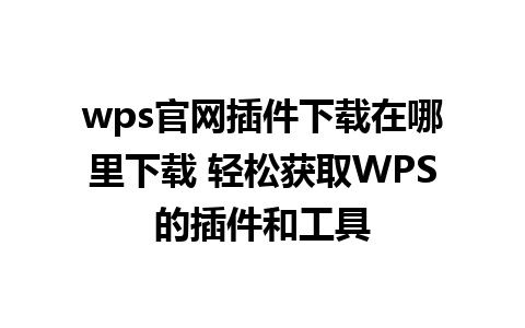 wps官网插件下载在哪里下载 轻松获取WPS的插件和工具