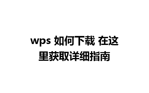 wps 如何下载 在这里获取详细指南