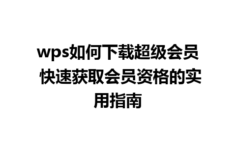 wps如何下载超级会员 快速获取会员资格的实用指南