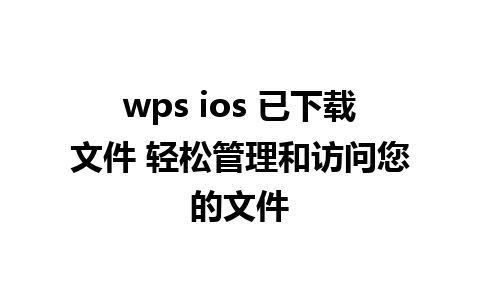 wps ios 已下载文件 轻松管理和访问您的文件