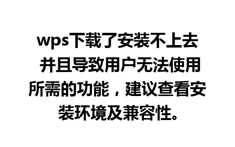 wps下载了安装不上去 并且导致用户无法使用所需的功能，建议查看安装环境及兼容性。