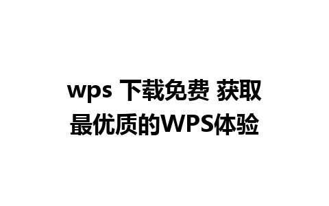 wps 下载免费 获取最优质的WPS体验