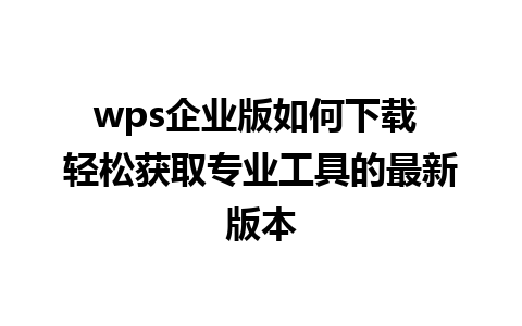 wps企业版如何下载 轻松获取专业工具的最新版本