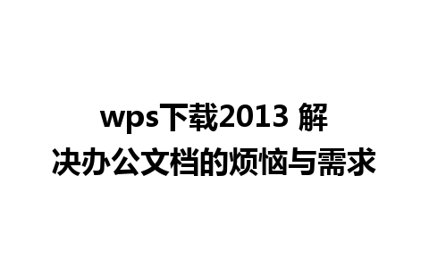 wps下载2013 解决办公文档的烦恼与需求