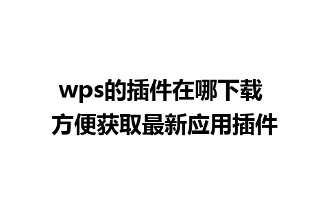 wps的插件在哪下载 方便获取最新应用插件