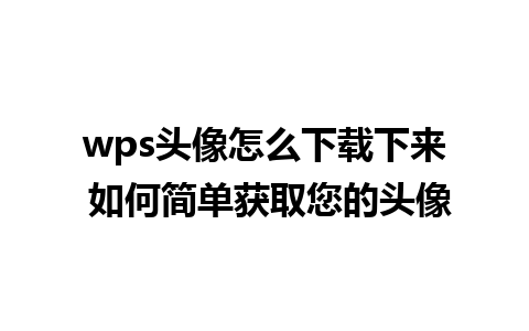 wps头像怎么下载下来 如何简单获取您的头像