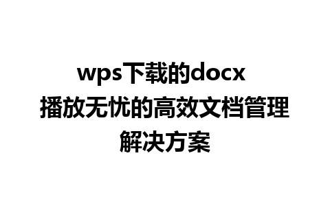 wps下载的docx 播放无忧的高效文档管理解决方案