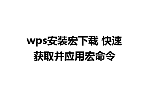 wps安装宏下载 快速获取并应用宏命令