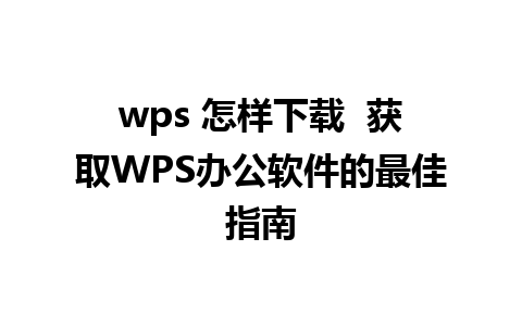 wps 怎样下载  获取WPS办公软件的最佳指南  