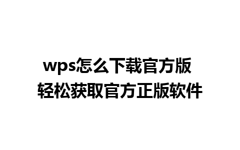 wps怎么下载官方版 轻松获取官方正版软件