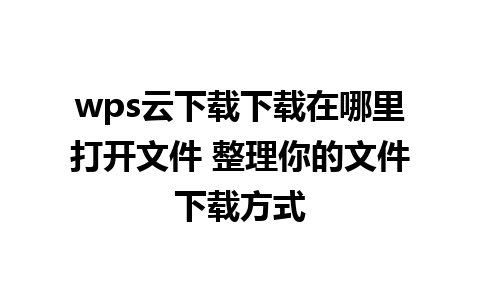 wps云下载下载在哪里打开文件 整理你的文件下载方式