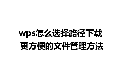 wps怎么选择路径下载 更方便的文件管理方法