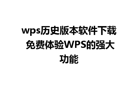 wps历史版本软件下载 免费体验WPS的强大功能