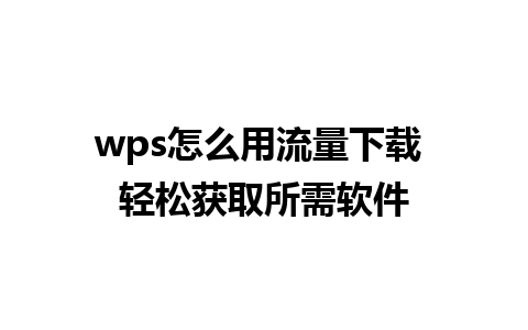 wps怎么用流量下载 轻松获取所需软件