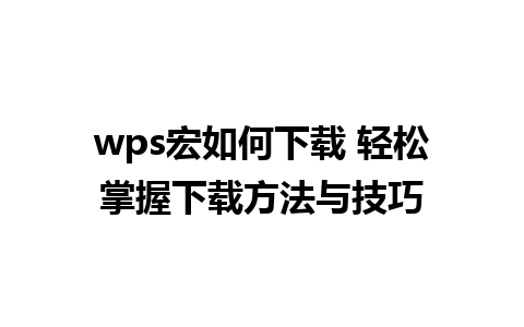 wps宏如何下载 轻松掌握下载方法与技巧