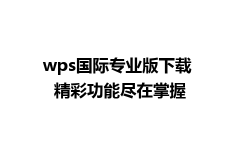 wps国际专业版下载 精彩功能尽在掌握