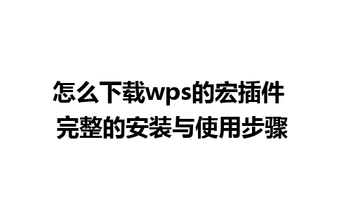 怎么下载wps的宏插件 完整的安装与使用步骤