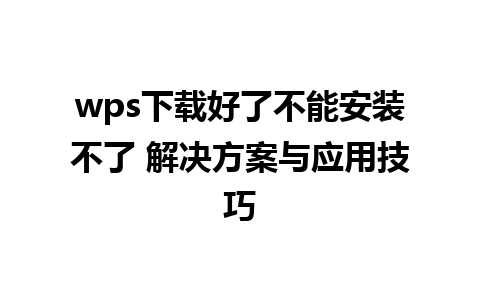 wps下载好了不能安装不了 解决方案与应用技巧