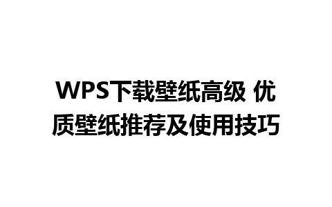 WPS下载壁纸高级 优质壁纸推荐及使用技巧