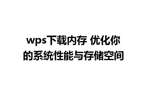 wps下载内存 优化你的系统性能与存储空间