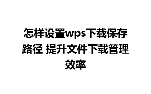 怎样设置wps下载保存路径 提升文件下载管理效率